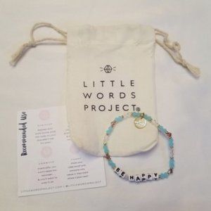 Little Words Project "BE HAPPY" Blue & Clear Crystal Bracelet with Pouch